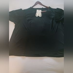 Susan Graver 3x black tunic with flared ruffled bejeweled sleeves.